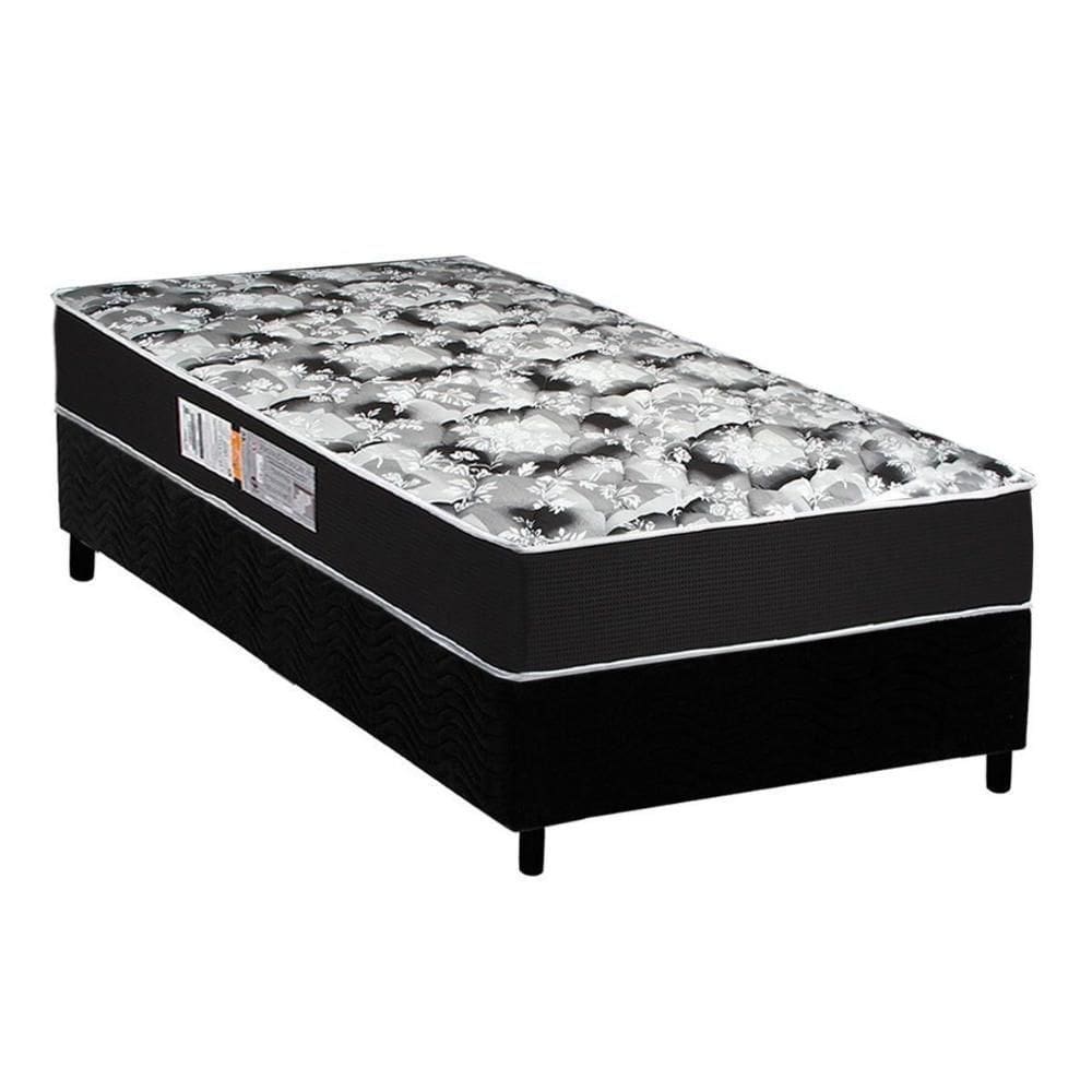 Cama Box Solteiro: Colchão Espuma D45 Luckspuma Gran Luck Black + Base Crc Suede Black(88X188)