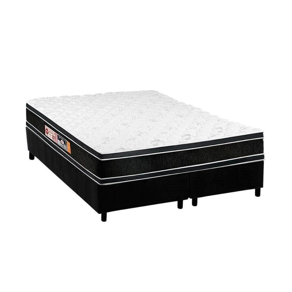 Cama Box King: Colchão Espuma D33 Castor Black E White Double Face + Base Crc Suede Black(193X203)