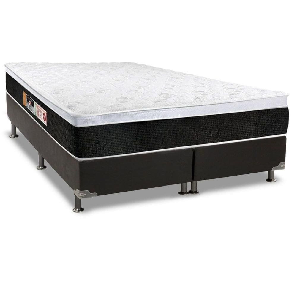 Cama Box Queen: Colchão Espuma D45 Castor Black E White Air + Base Crc Suede Black(158X198)