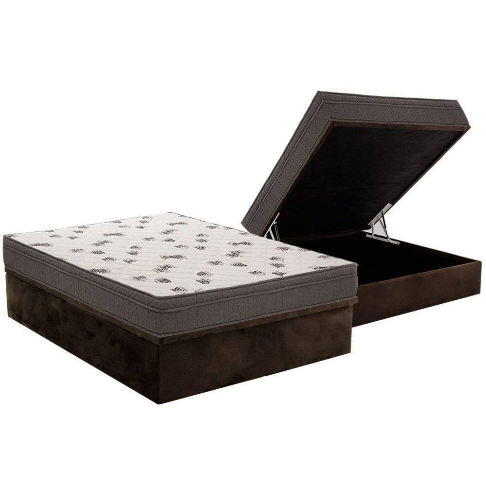 Cama Box Baú Casal: Colchão Espuma D45 Ortobom Light Saúde Ortopillow + Base Brown(138X188)