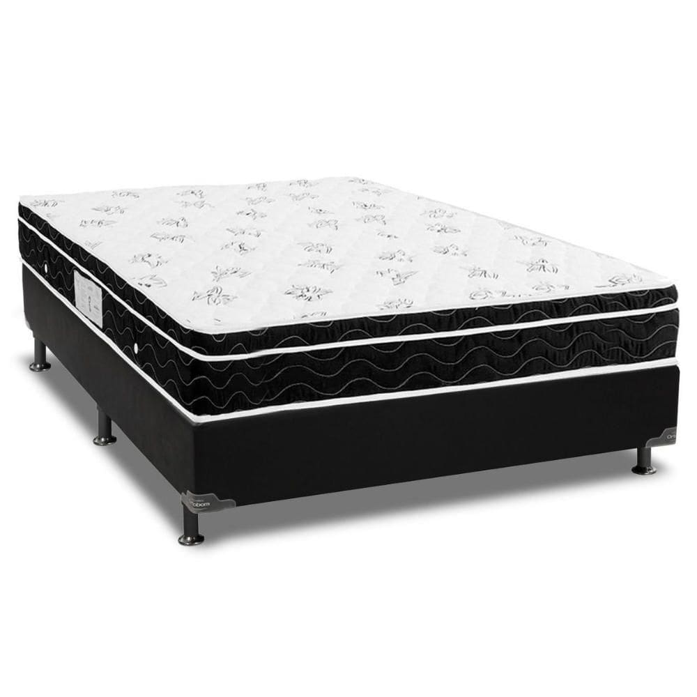 Cama Box Casal: Colchão Molas Bonnel Ortobom Nanolastic Physical Spring + Base Black(138X188)