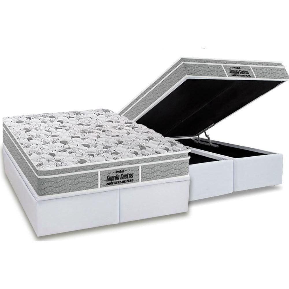 Cama Box Baú Queen: Colchão Espuma D45 Probel / Ep Guarda Costas Plus + Base White(158X198)