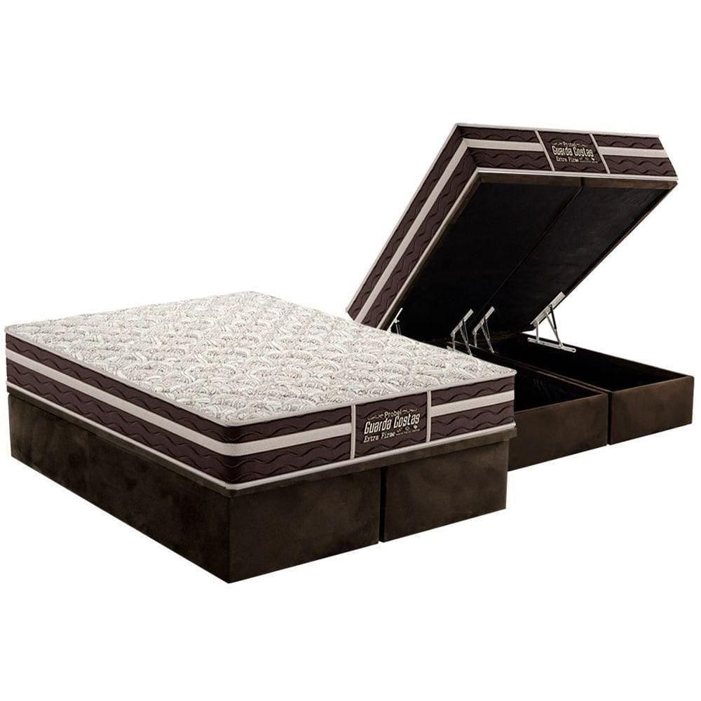 Cama Box Baú Queen: Colchão Ortopédico Probel Guarda Costas Extra Firme + Base Brown(158X198)