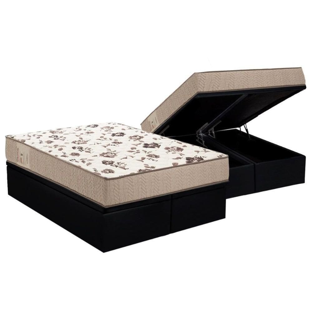Cama Box Baú Queen: Colchão Espuma Ortobom D28 Physical Mega Resistente + Base Black(158X198)