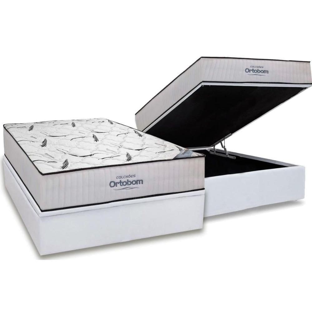 Cama Box Baú Casal: Colchão Espuma Ortobom D45 Highfoam + Base Crc Courano White(138X188)
