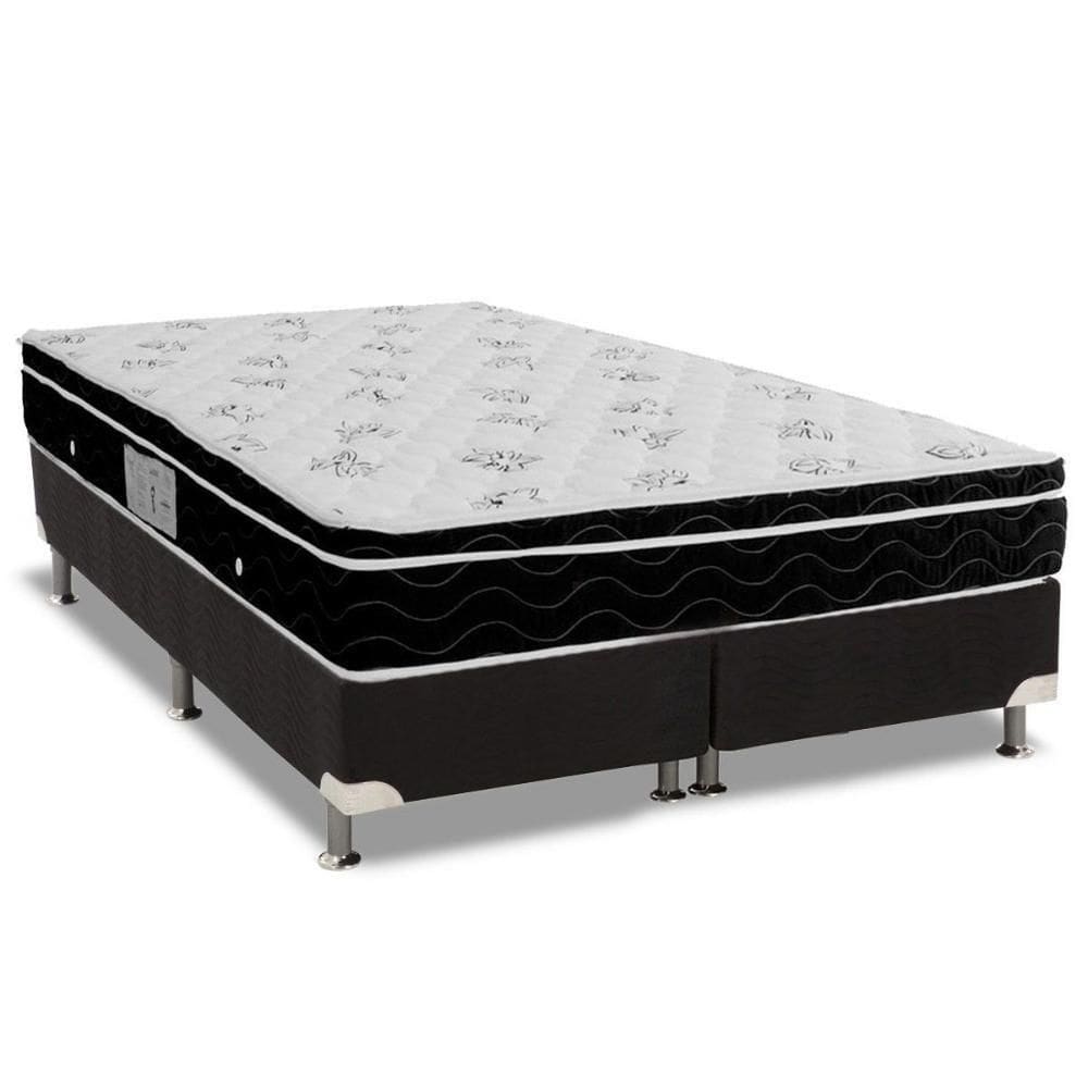 Cama Box Queen: Colchão Molas Bonnel Ortobom Nanolastic Physical Spring + Base Black(158X198)