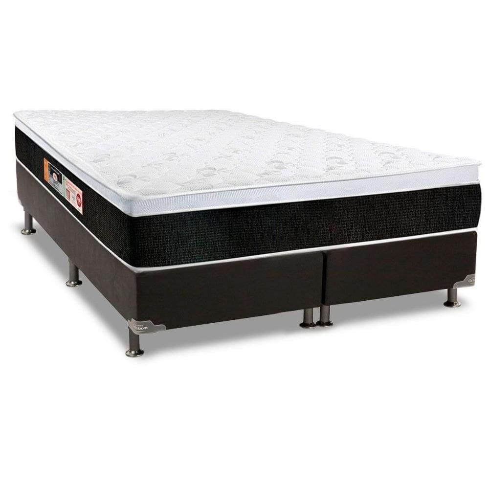 Cama Box King: Colchão Espuma Castor D45 Black E White + Base Crc Suede Black(193X203)