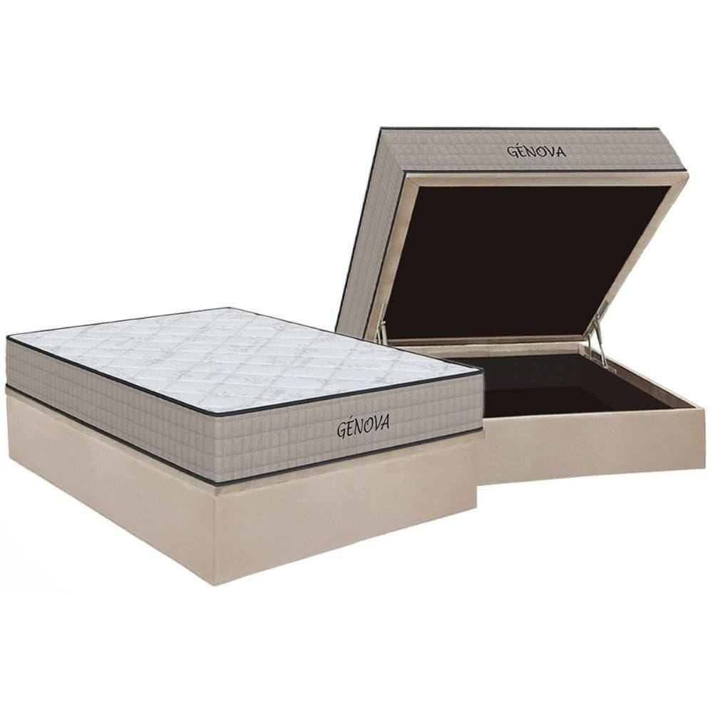 Cama Box Baú Casal: Colchão Espuma D45 Orthoflex Genova + Base Crc Suede Clean(138X188)