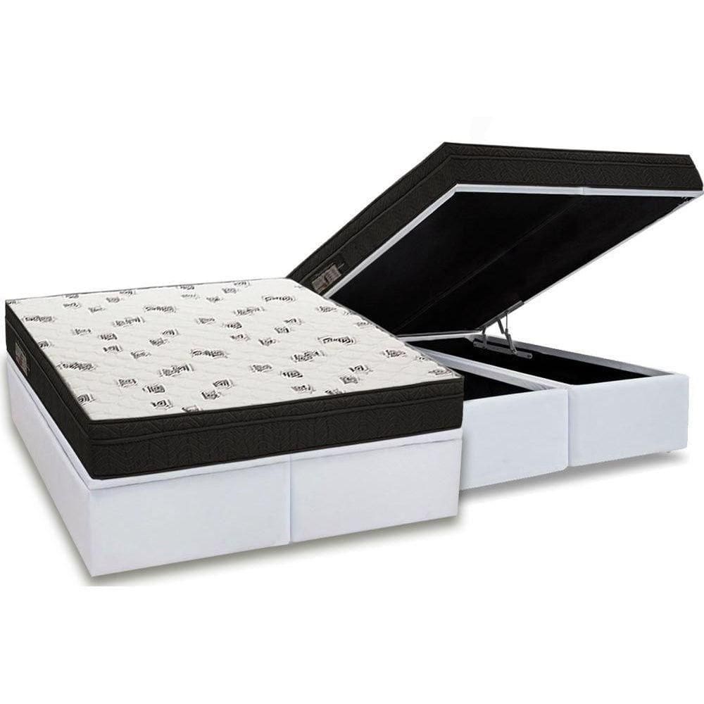 Cama Box Baú Queen: Colchão Espuma D45 Ortobom Light Saúde Ortopillow + Base White(158X198)