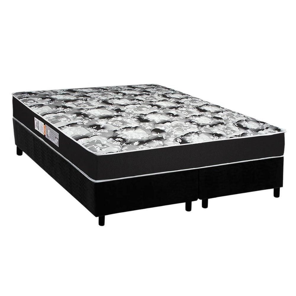 Cama Box Queen: Colchão Espuma Luckspuma D45 Gran Luck Pro + Base Crc Suede Black(158X198)