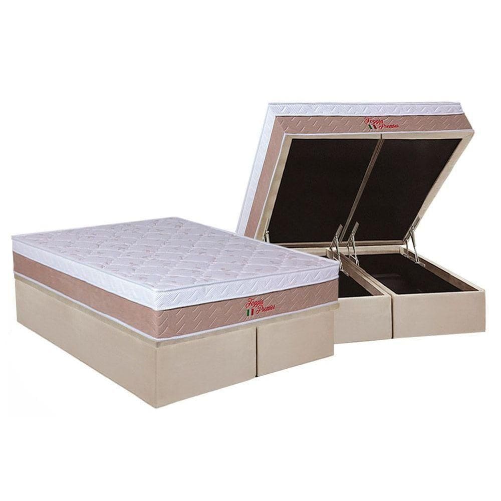 Cama Box Baú Queen: Colchão Ortopédico Orthoflex Foggia Premier + Base Crc Suede Clean(158X198)