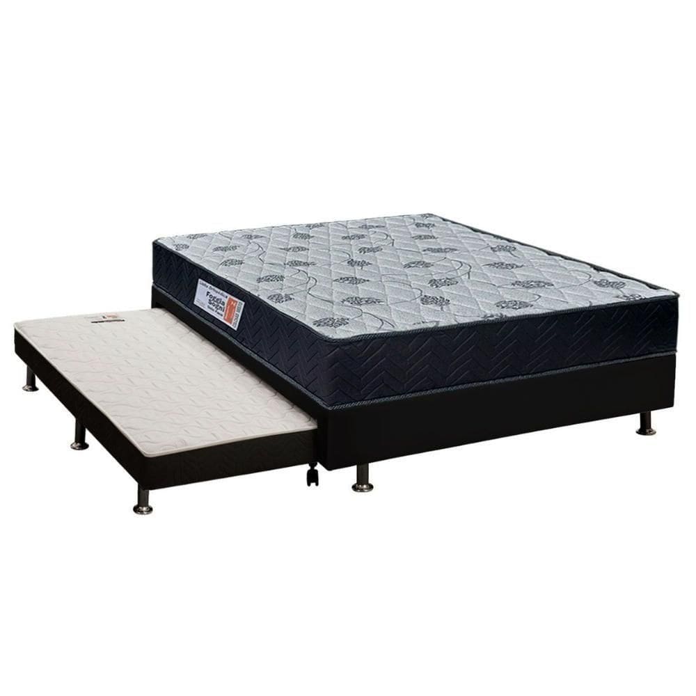 Cama Box C/Auxiliar Casal: Colchão Ortopédico Orthoflex Foggia Sogni + Base Black(138X188)