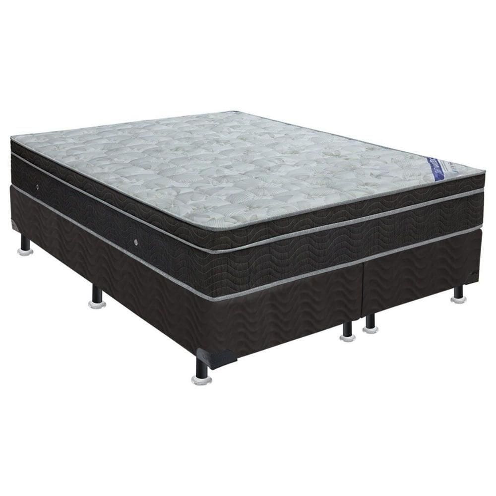Cama Box Queen: Colchão Molas Bonnel Ortobom Nanolastic Light Selado + Base Crc Suede Black(158X198)