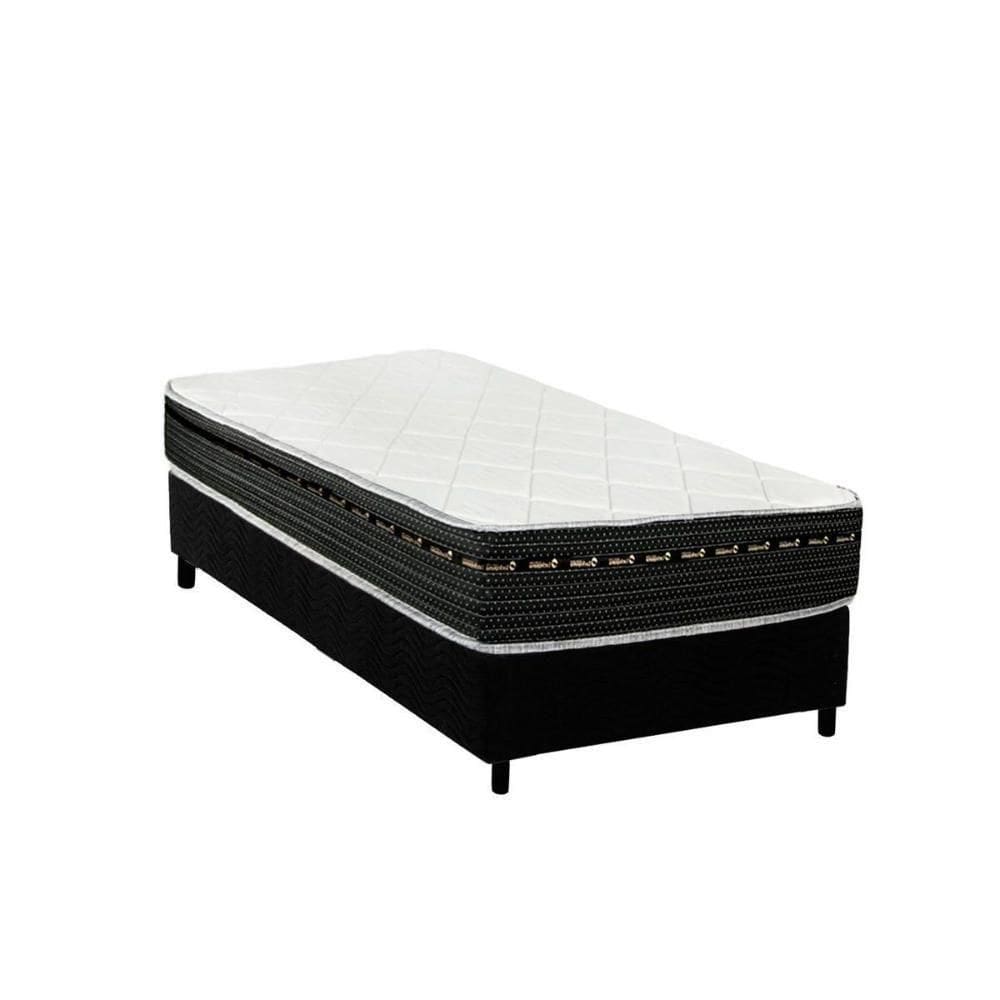 Cama Box Solteiro: Colchão Molas Bonnel Luckspuma Eagle Spring + Base Crc Suede Black(88X188)