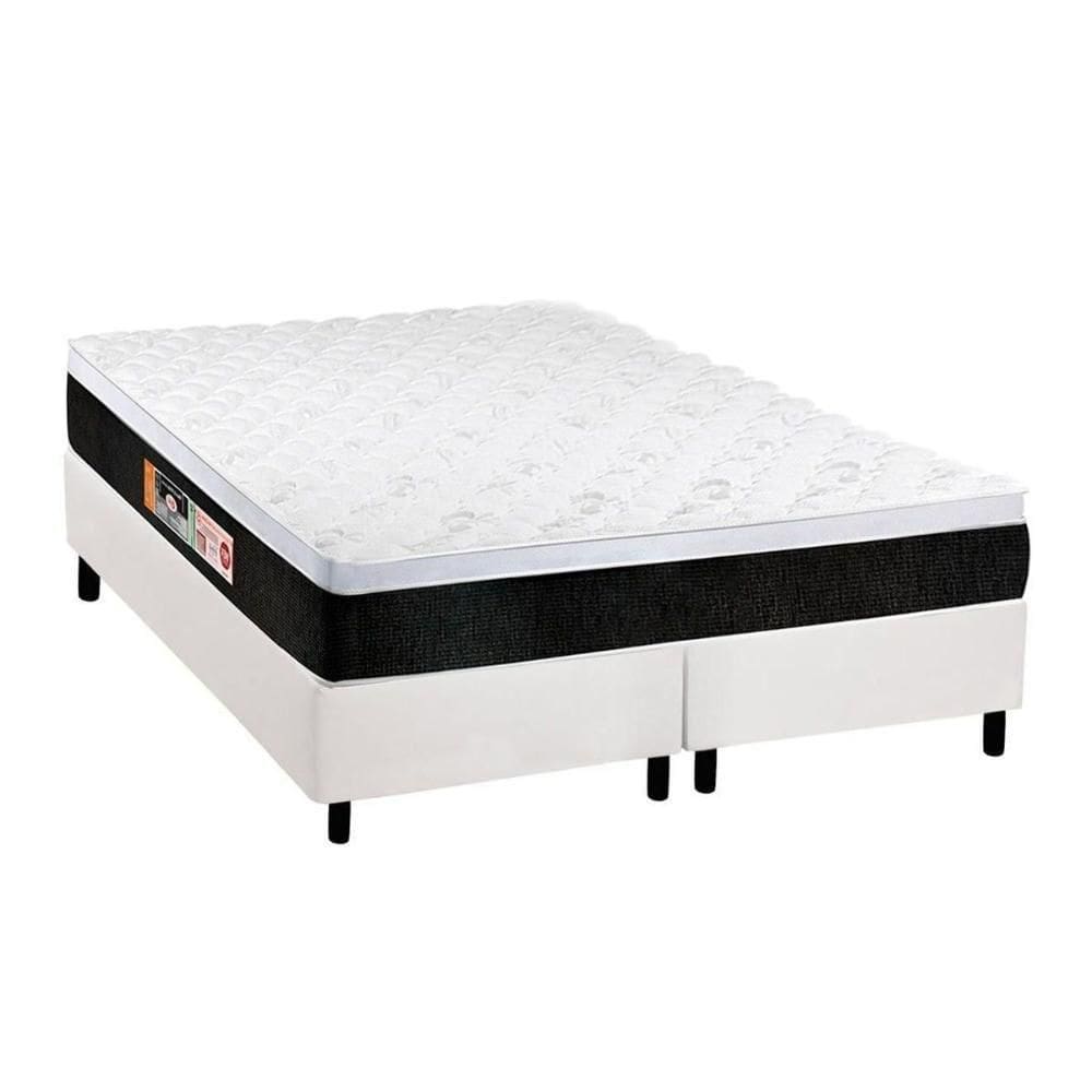Cama Box Queen: Colchão Espuma D45 Castor Black E White Air + Base Crc Courano White(158X198)