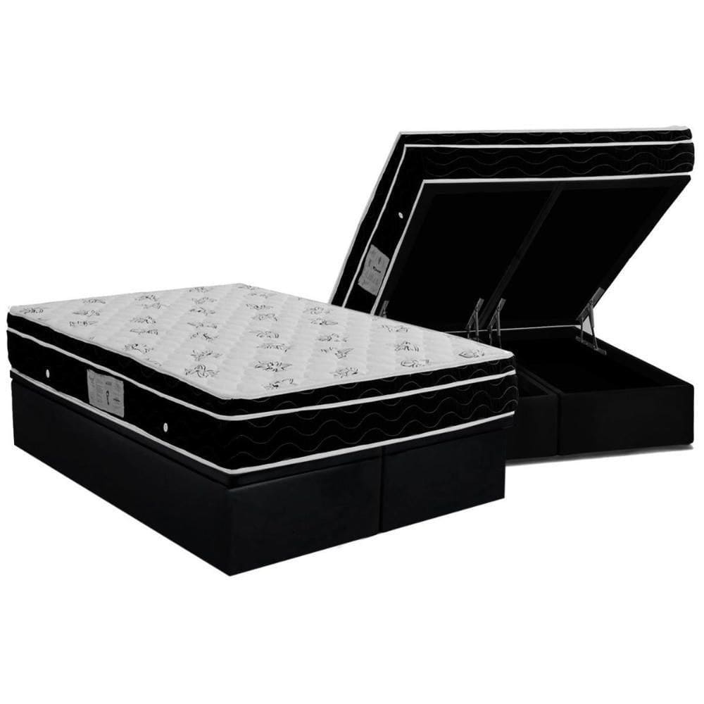 Cama Box Baú Queen: Colchão Molas Bonnel Ortobom Nanolastic Physical Spring + Base Black(158X198)