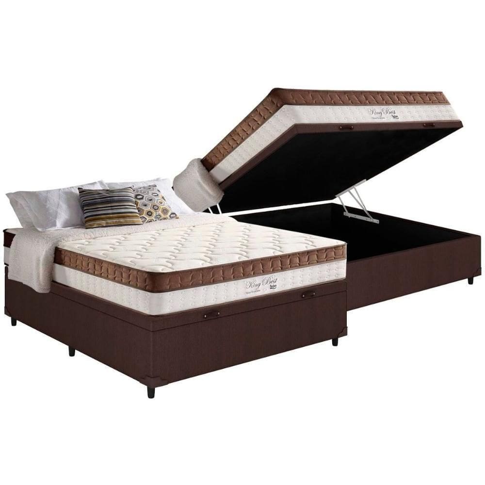 Cama Box Baú Casal: Colchão Molas Anjos King Best Superlastic + Base Crc Courano Brown(138X188)