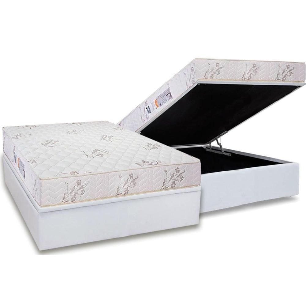 Cama Box Baú Casal: Colchão Espuma D45 Luckspuma Gran Luck + Base Crc Courano White(138X188)