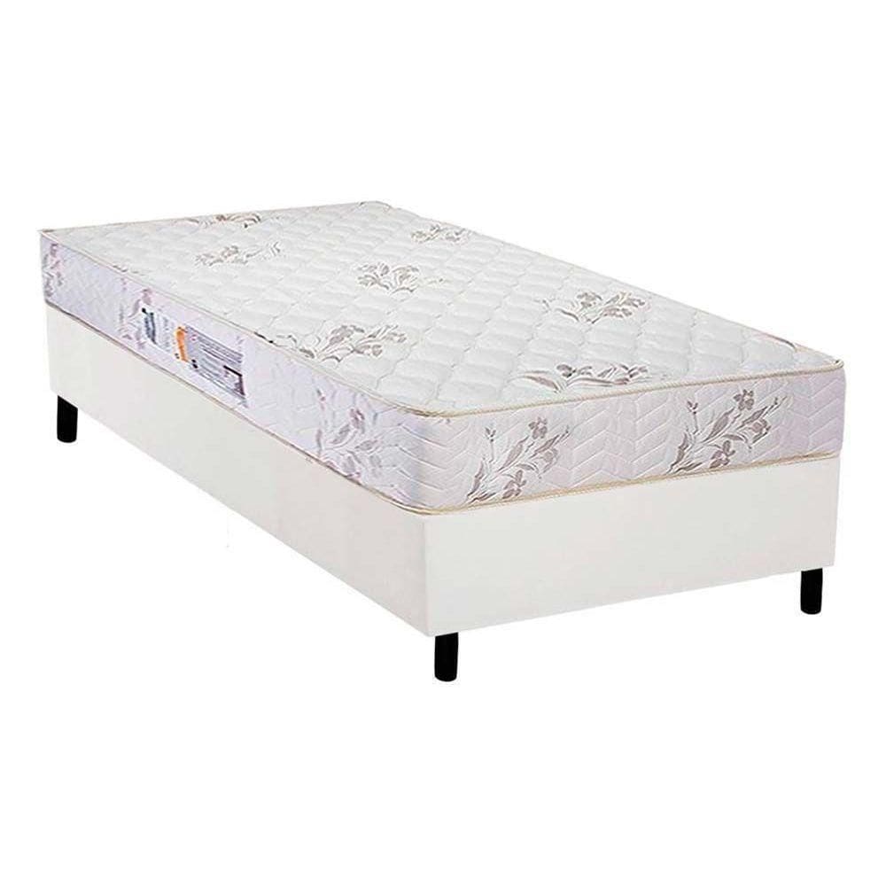 Cama Box Solteiro: Colchão Espuma D33 Luckspuma Supreme + Base Crc Courano White(88X188)