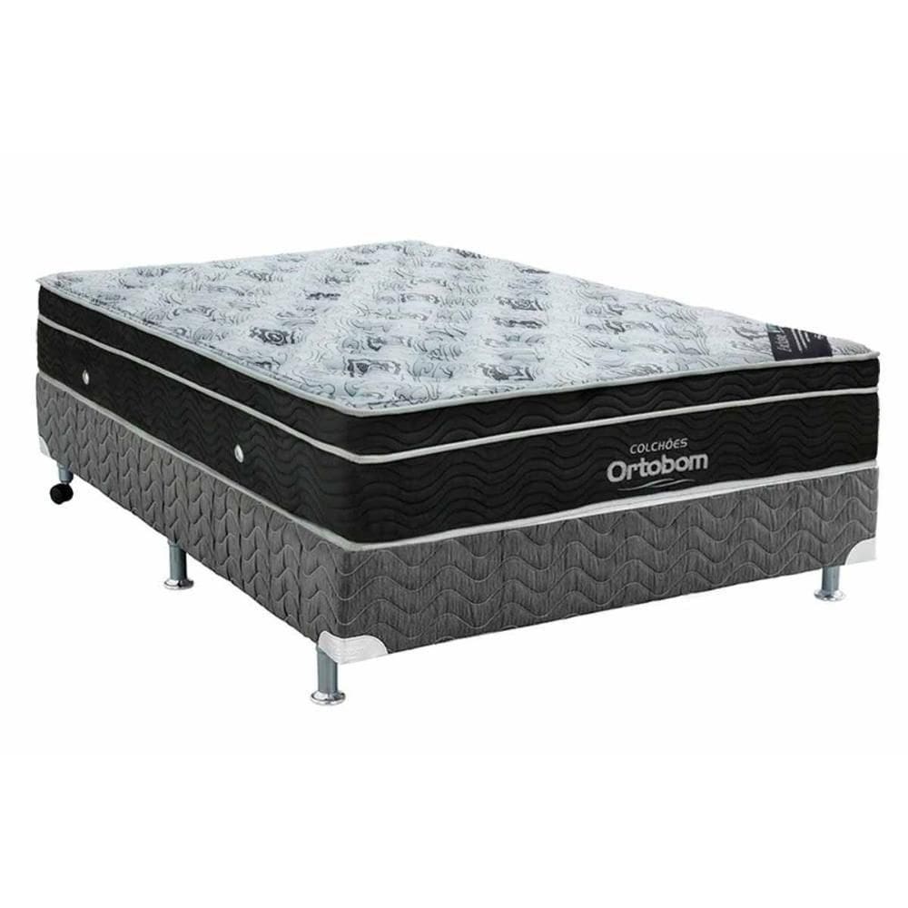 Cama Box Queen: Colchão Molas Ortobom Nanolastic Exclusive + Base Crc Gray(158X198)