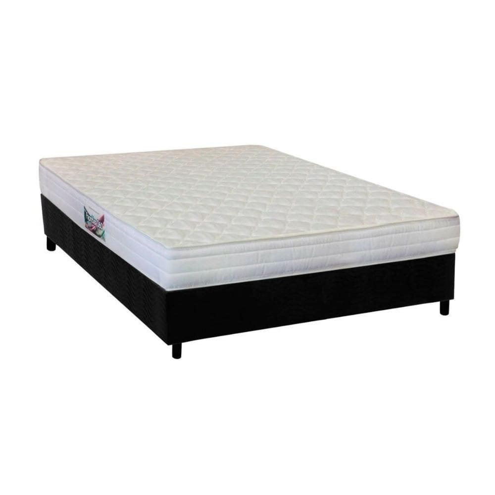 Cama Box Casal: Colchão Anatômico Herval Ag65 Frontier + Base Crc Suede Black(138X188)