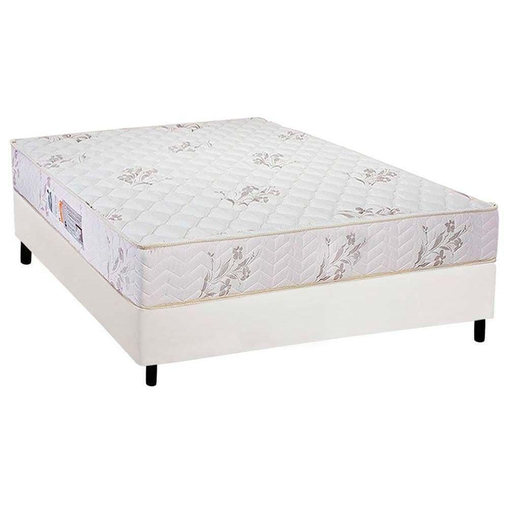 Cama Box Casal: Colchão Espuma D45 Luckspuma Gran Luck + Base Crc Courano White(138X188)