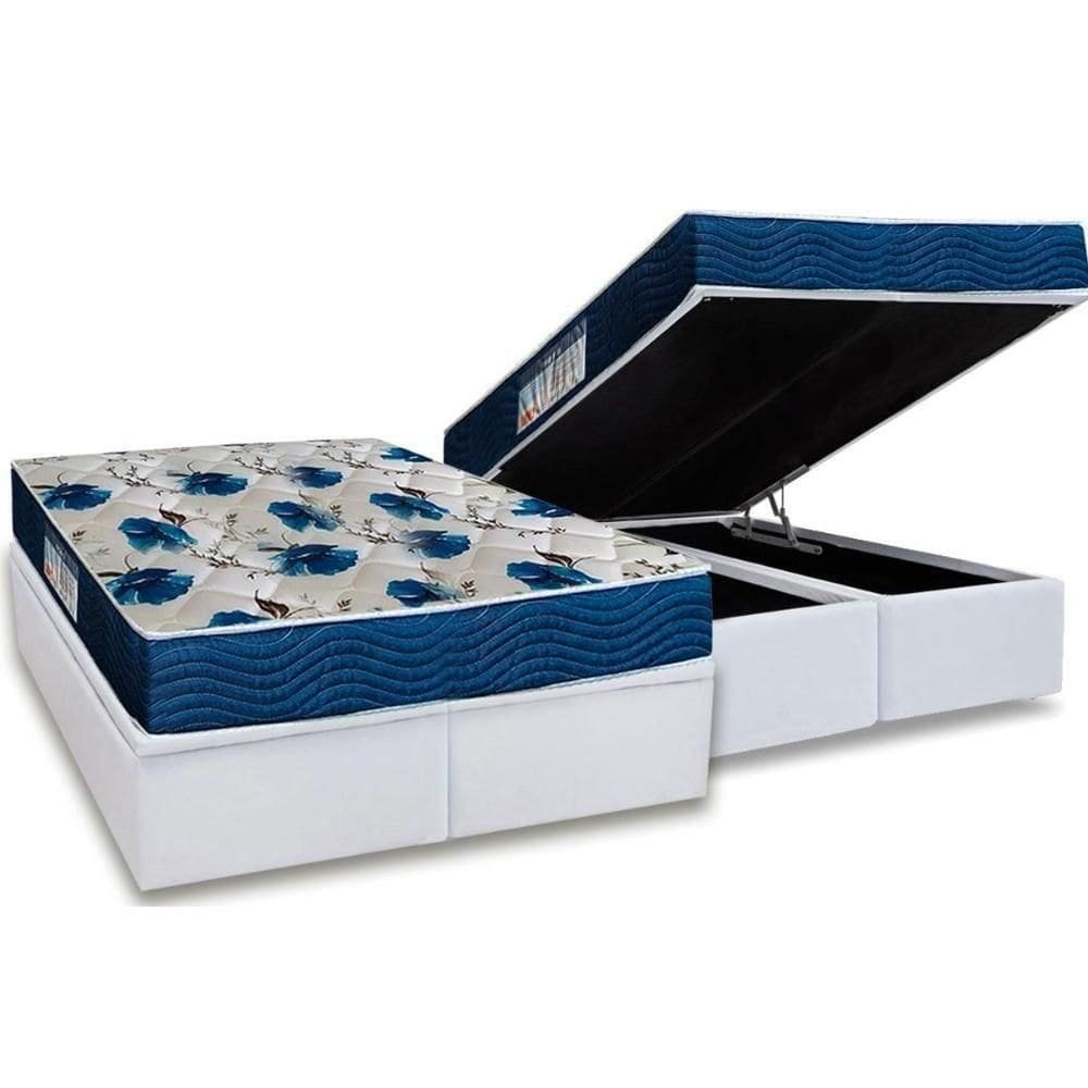 Cama Box Baú Queen: Colchão Anatômico Ortobom D28 / Ep Iso 60 Super Firme + Base White(158X198)