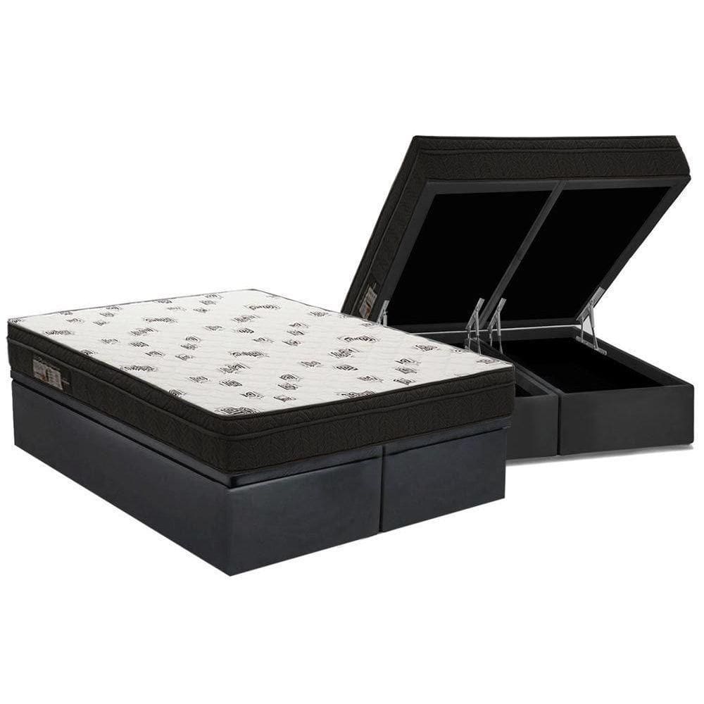 Cama Box Baú King: Colchão Espuma D45 Ortobom Light Saúde Ortopillow + Base Crc Suede Gray(186X198)