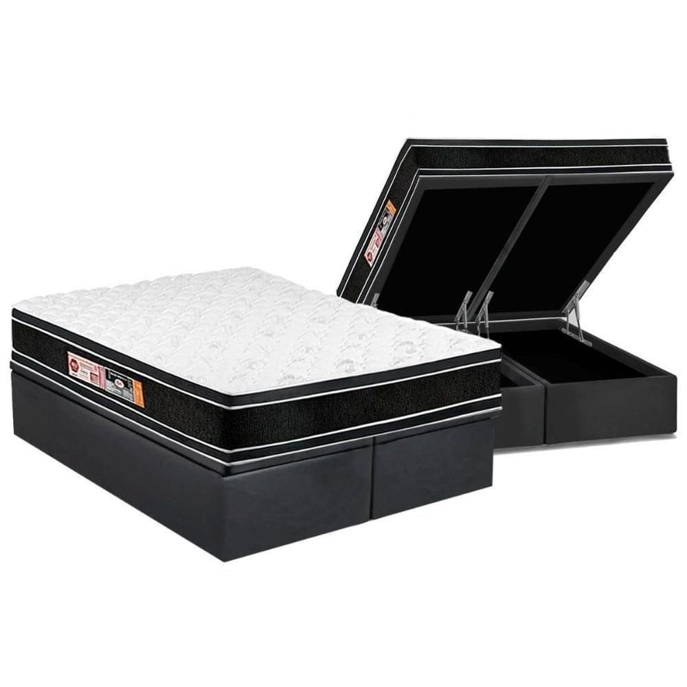 Cama Box Baú King: Colchão Espuma D33 Castor Black E White Double Face + Base Gray(193X203)