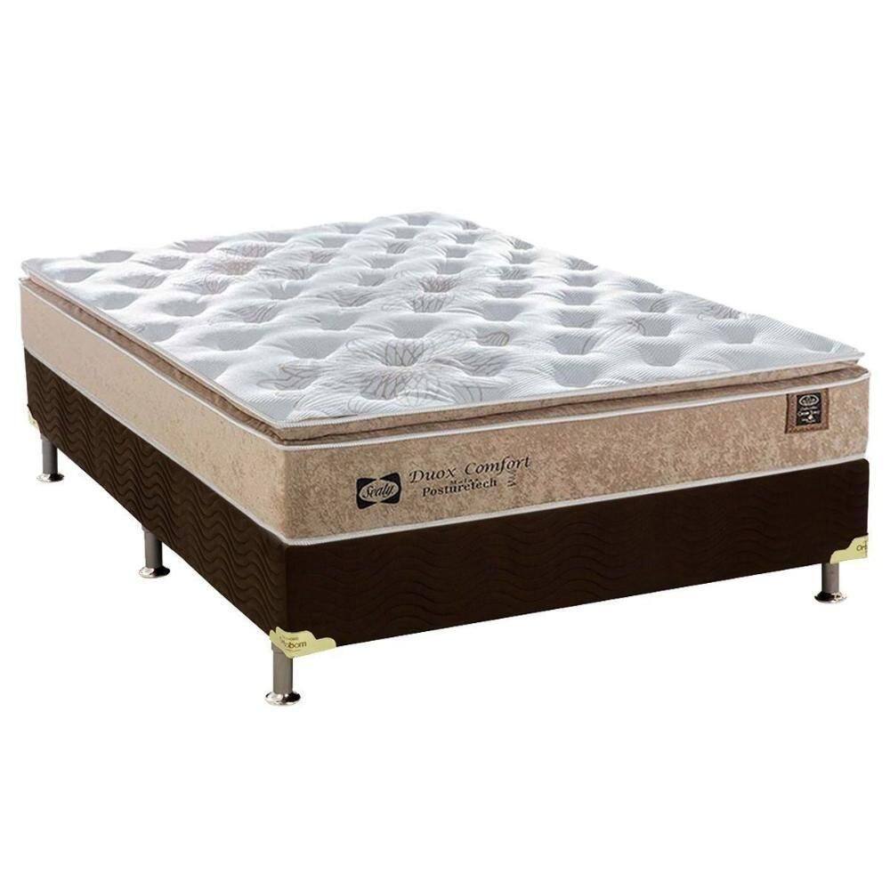 Cama Box Casal: Colchão Molas Sealy Posturepedic Doux Confort + Base Crc Suede Brown(138X188)