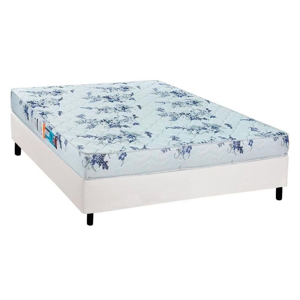 Cama Box Casal: Colchão Espuma Luckspuma D28 Celebrity + Base Crc Courano White(138X188)