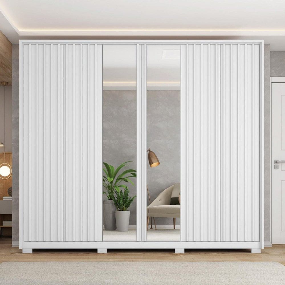 Guarda Roupa Casal 6 Portas 4 Gavetas com Pés Suburban Espresso Móveis Branco Fosco