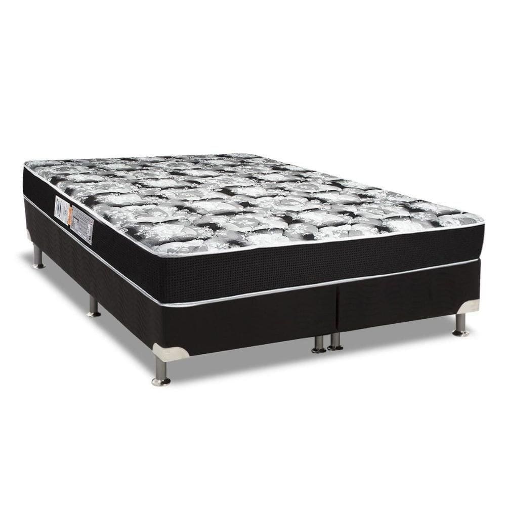 Cama Box Queen: Colchão Espuma D45 Luckspuma Gran Luck Black Pró Saúde + Base Black(158X198)