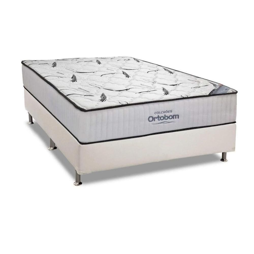 Cama Box Casal: Colchão Espuma Ortobom D45 High Foam + Base Crc Courano White(138X188)