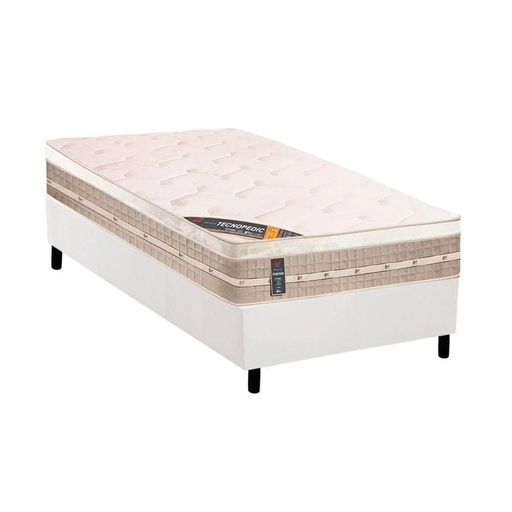 Cama Box Solteiro: Colchão Molas Castor Tecnopedic Premium + Base Crc Suede White(88X188)