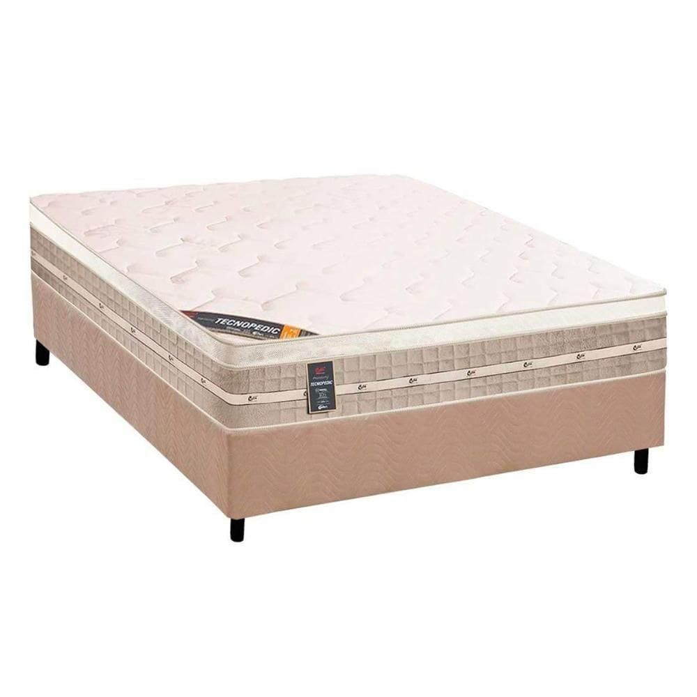 Cama Box Casal: Colchão Molas Bonnel Castor Tecnopedic Premium + Base Crc Suede Clean(138X188)