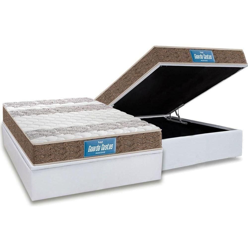 Cama Box Baú Casal: Colchão Ortopédico Probel D33 / Ep Plus Double Face + Base White(138X188)