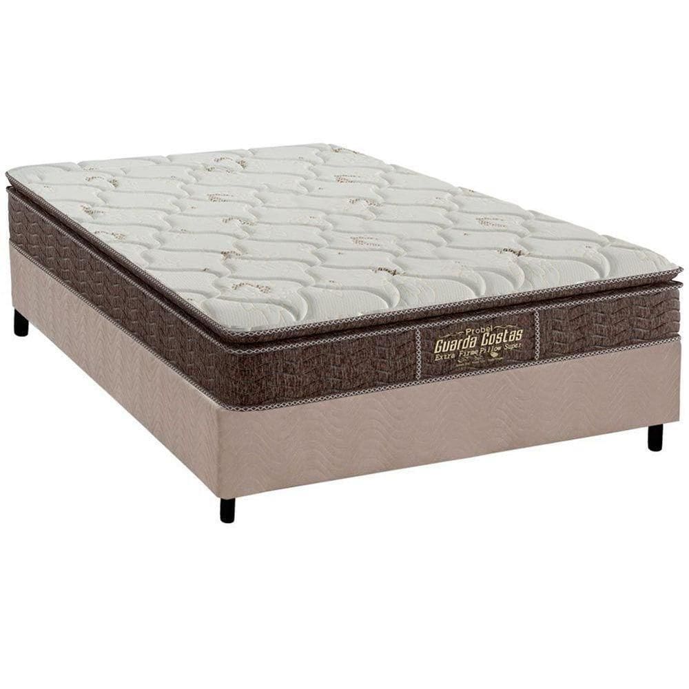 Cama Box Casal: Colchão Ortopédico Probel Guarda Costas Extra Firme + Base Crc Suede Clean(138X188)