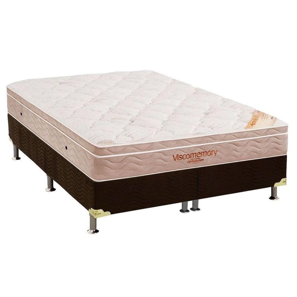 Cama Box Queen: Colchão Espuma Ortobom Viscomemory + Base Crc Suede Brown(158X198)