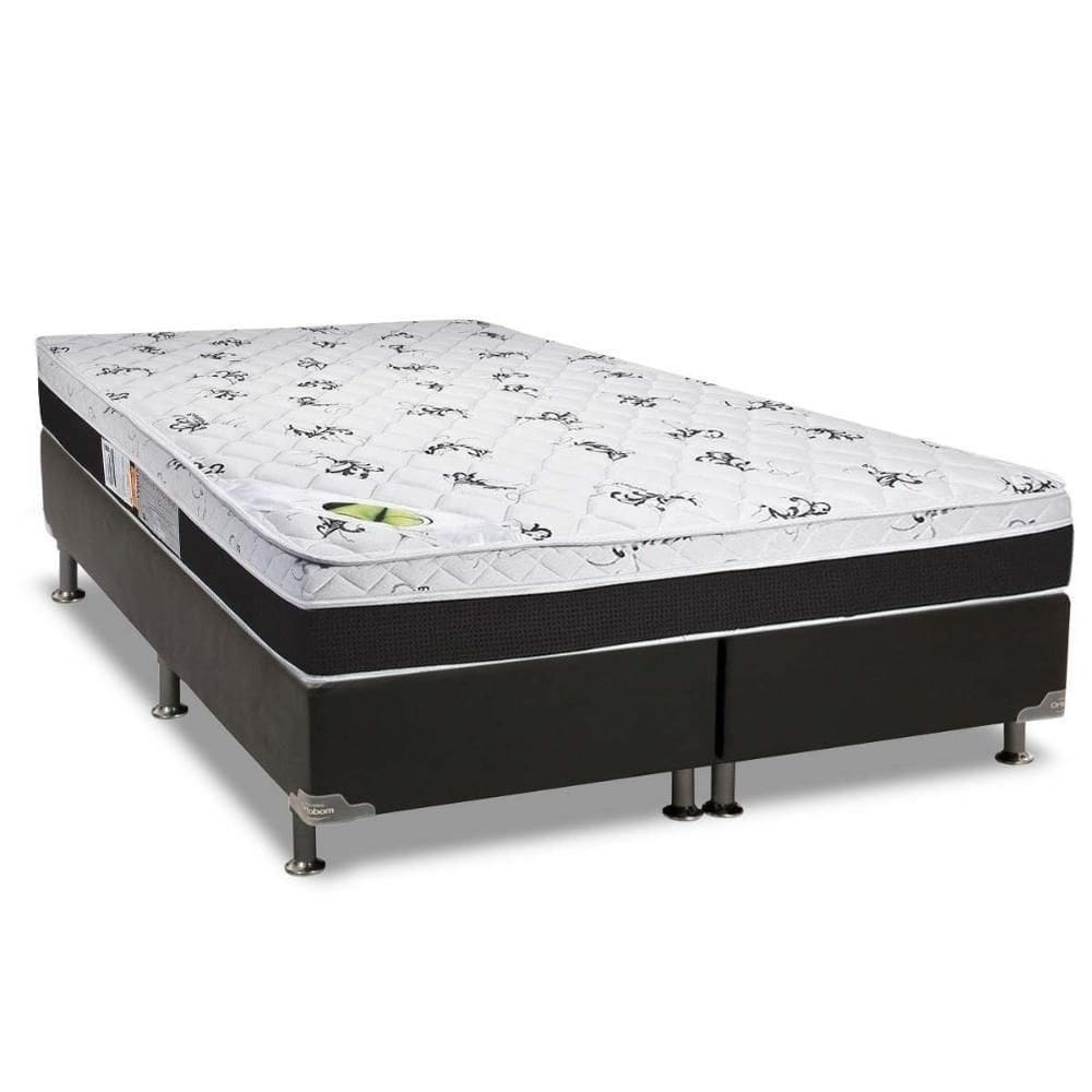 Cama Box Queen: Colchão Anatômico Luckspuma D33/Ag65 Aspen Super Firme + Base Black(158X198)