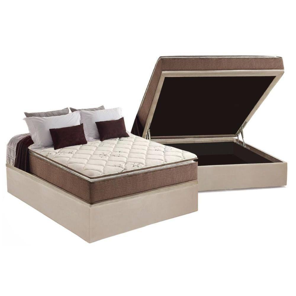 Cama Box Baú Casal: Colchão Espuma Anjos D28 / Ag65 Star Pillow Top + Base Crc Suede Clean(138X188)