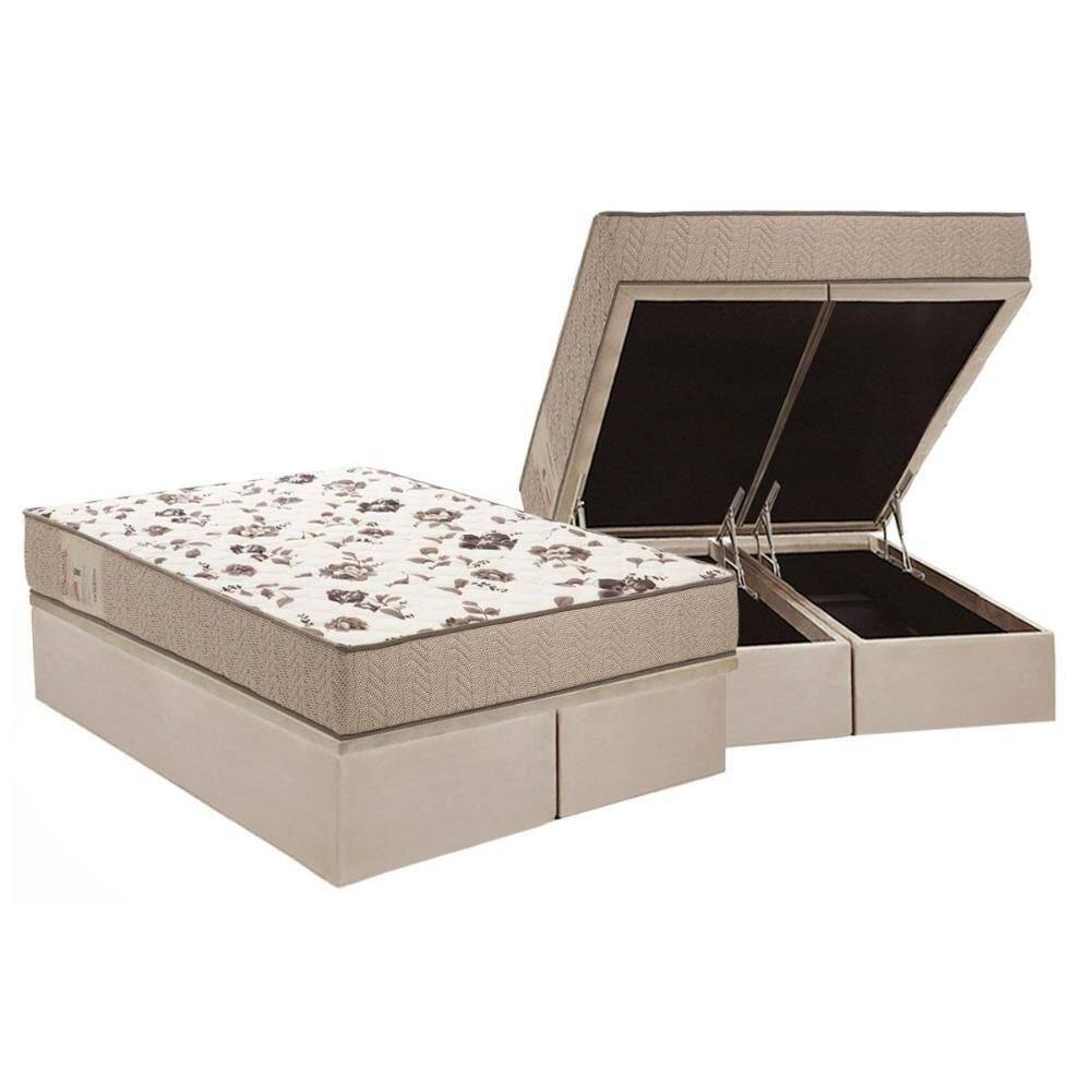 Cama Box Baú Queen: Colchão Espuma Ortobom D28 Physical Mega Resistente + Base Clean(158X198)