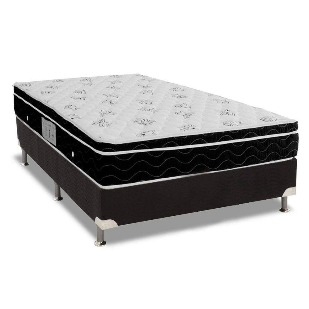 Cama Box Queen: Colchão Molas Ortobom Nanolastic Physical Spring + Base Crc Suede Black(158X198)