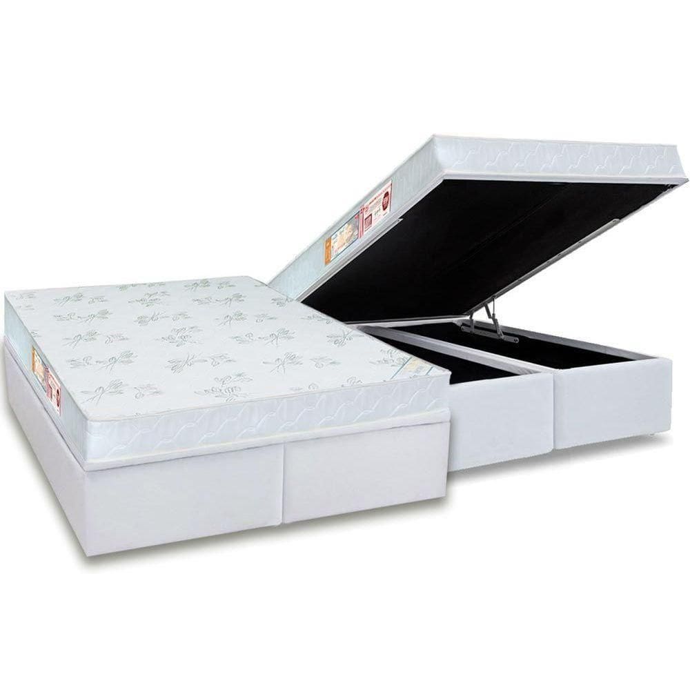 Cama Box Baú Queen: Colchão Espuma D33 Castor Sleep Max Relax + Base Crc Courano White(158X198)