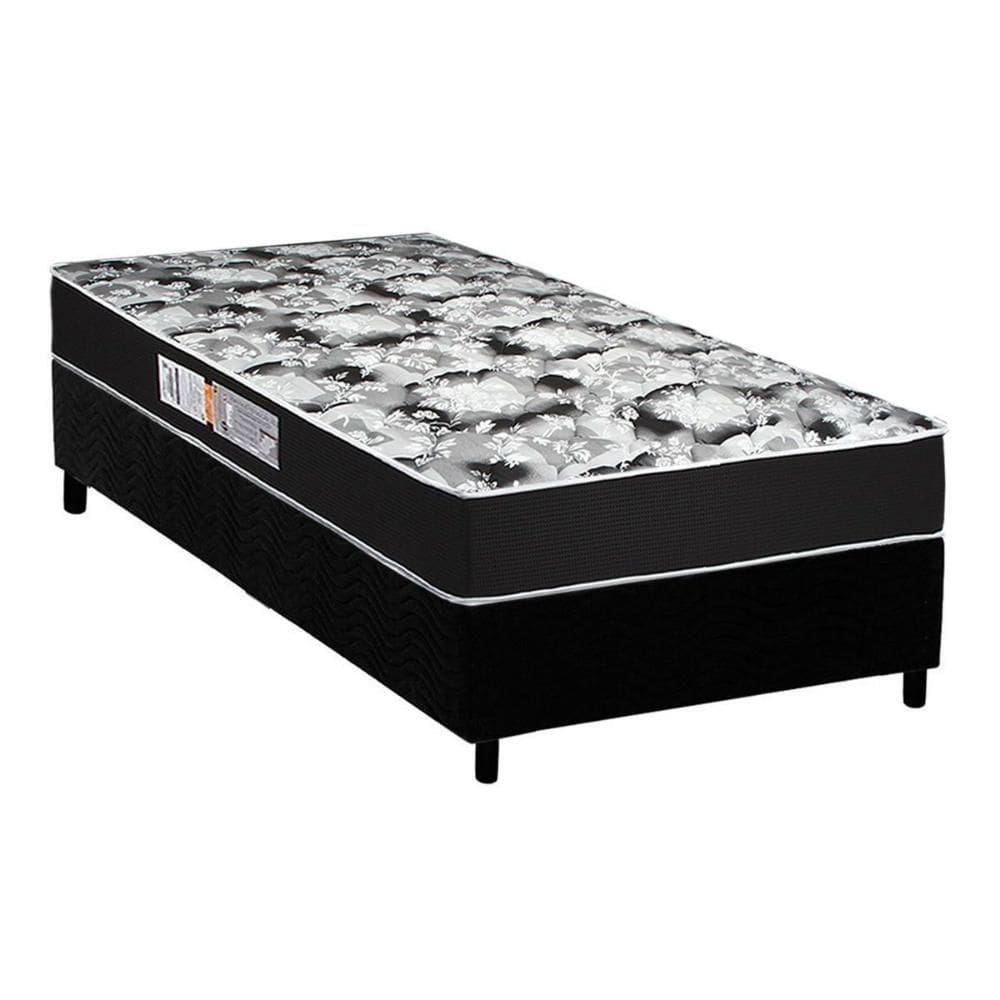 Cama Box Solteiro: Colchão Espuma Luckspuma D45 Gran Luck Pro + Base Crc Suede Black(88X188)