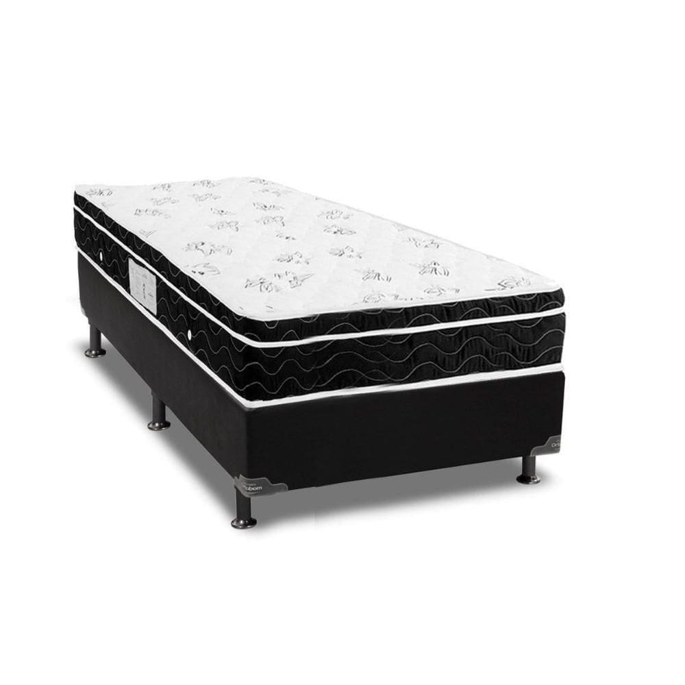 Cama Box Solteiro: Colchão Molas Bonnel Ortobom Nanolastic Physical Spring + Base Black(88X188)