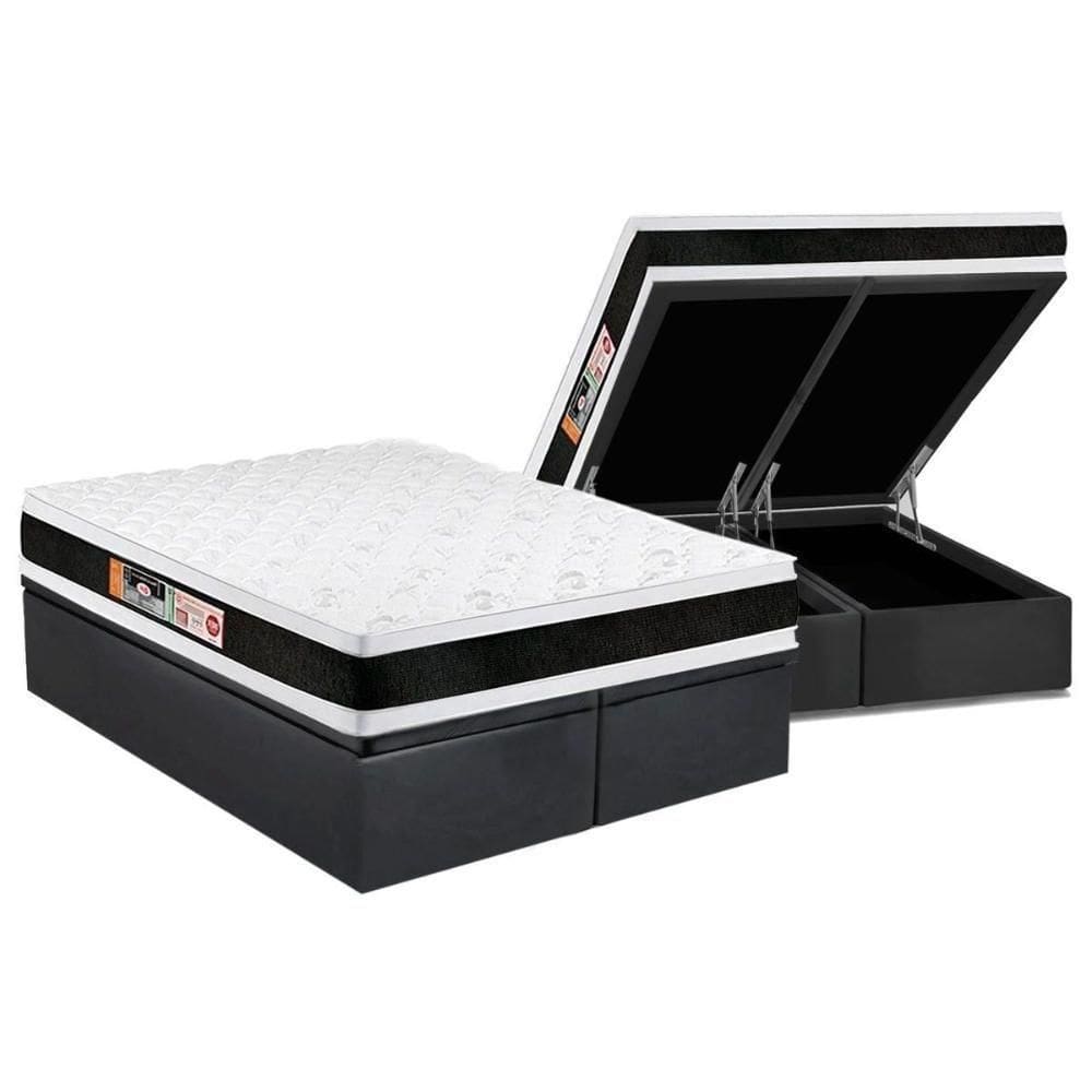 Cama Box Baú King: Colchão Espuma D45 Castor Black E White Air Double Face + Base Gray(193X203)