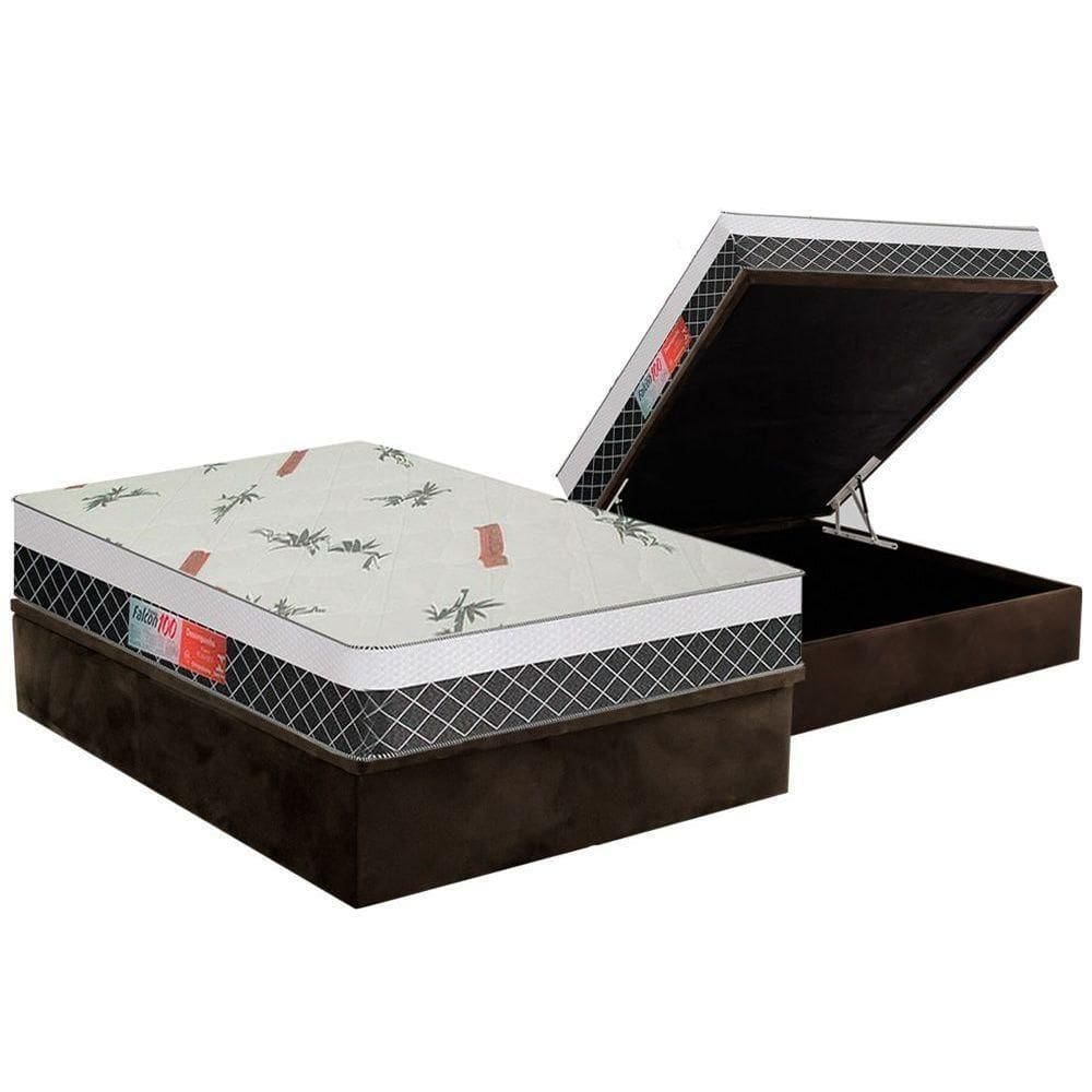 Cama Box Baú Casal: Colchão Ortopédico Plumatex Falcon Ultra Firme + Base Crc Suede Brown(138X188)