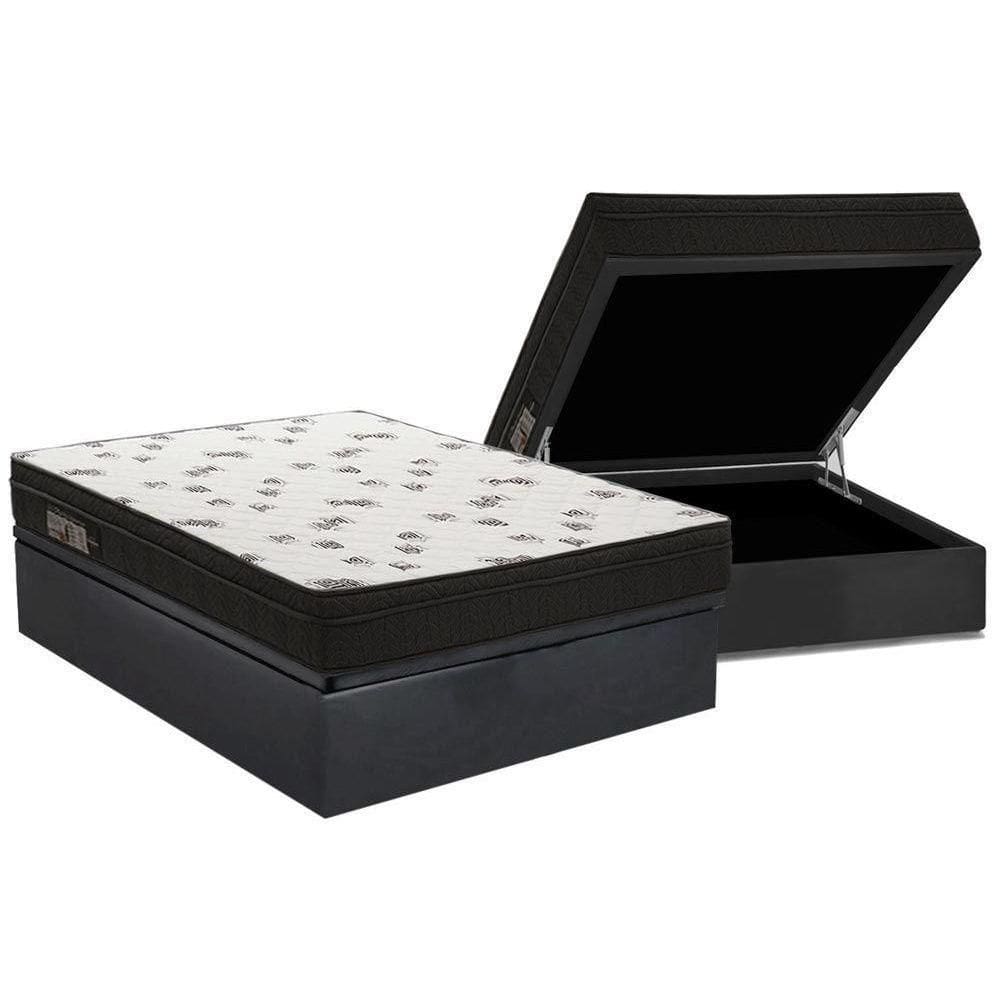 Cama Box Baú Casal: Colchão Espuma Ortobom D45 Light Saúde Ortopillow + Base Black(138X188)