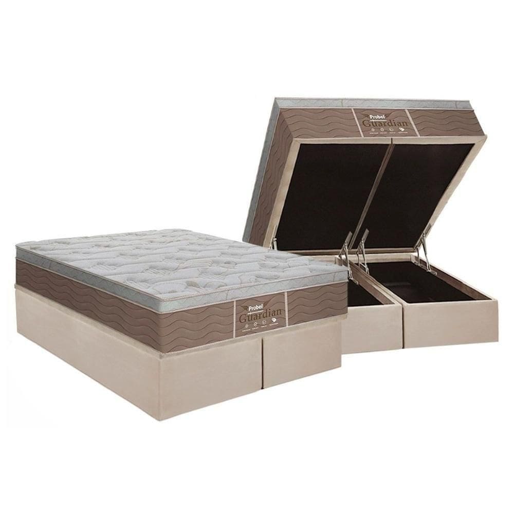 Cama Box Baú King: Colchão Molas Probel Prolastic Guardian + Base Crc Suede Clean(193X203)